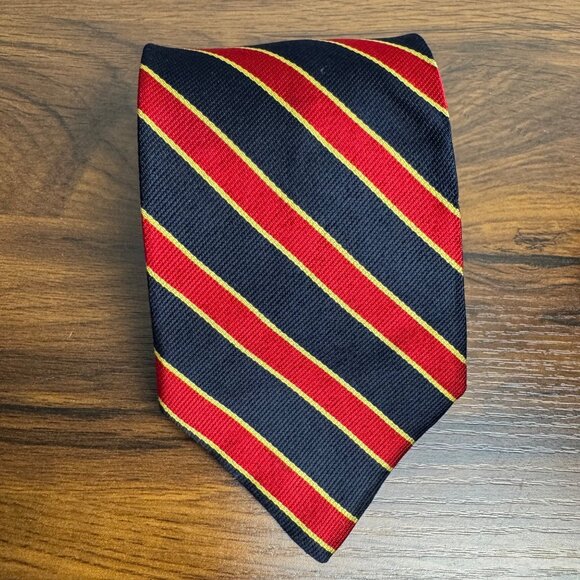 Vintage Ashford & Brooks Black Yellow Red Striped Silk Tie - Picture 1 of 6